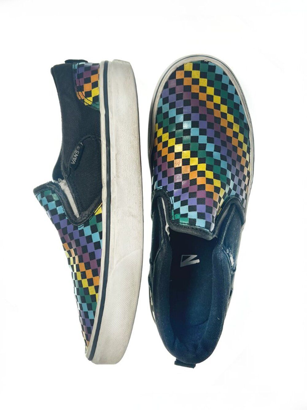 VANS Asher Mini Checkerboard Rainbow Slip on Sneakers